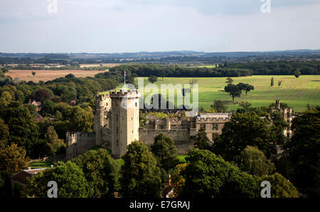 Warwick Castle seen from St. Mary`s Church tower, Warwick, Warwickshire, England, UK Stock Photo